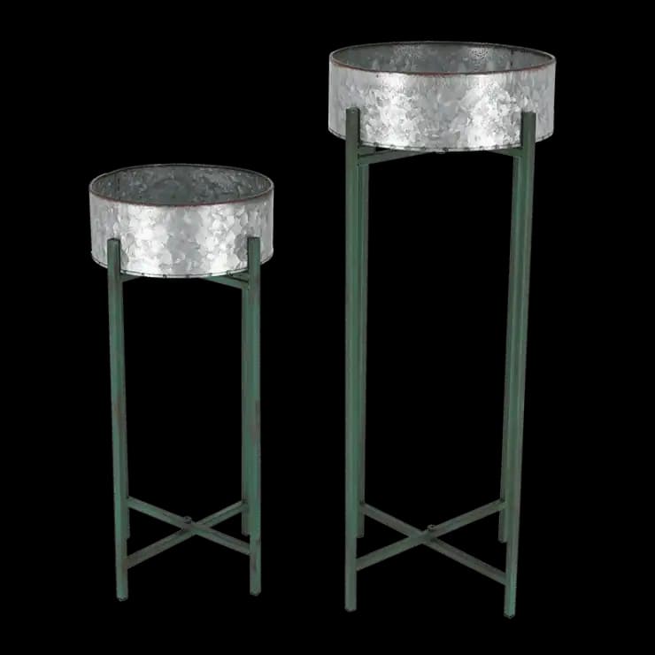Oud zinken ronde schalen op standaard set