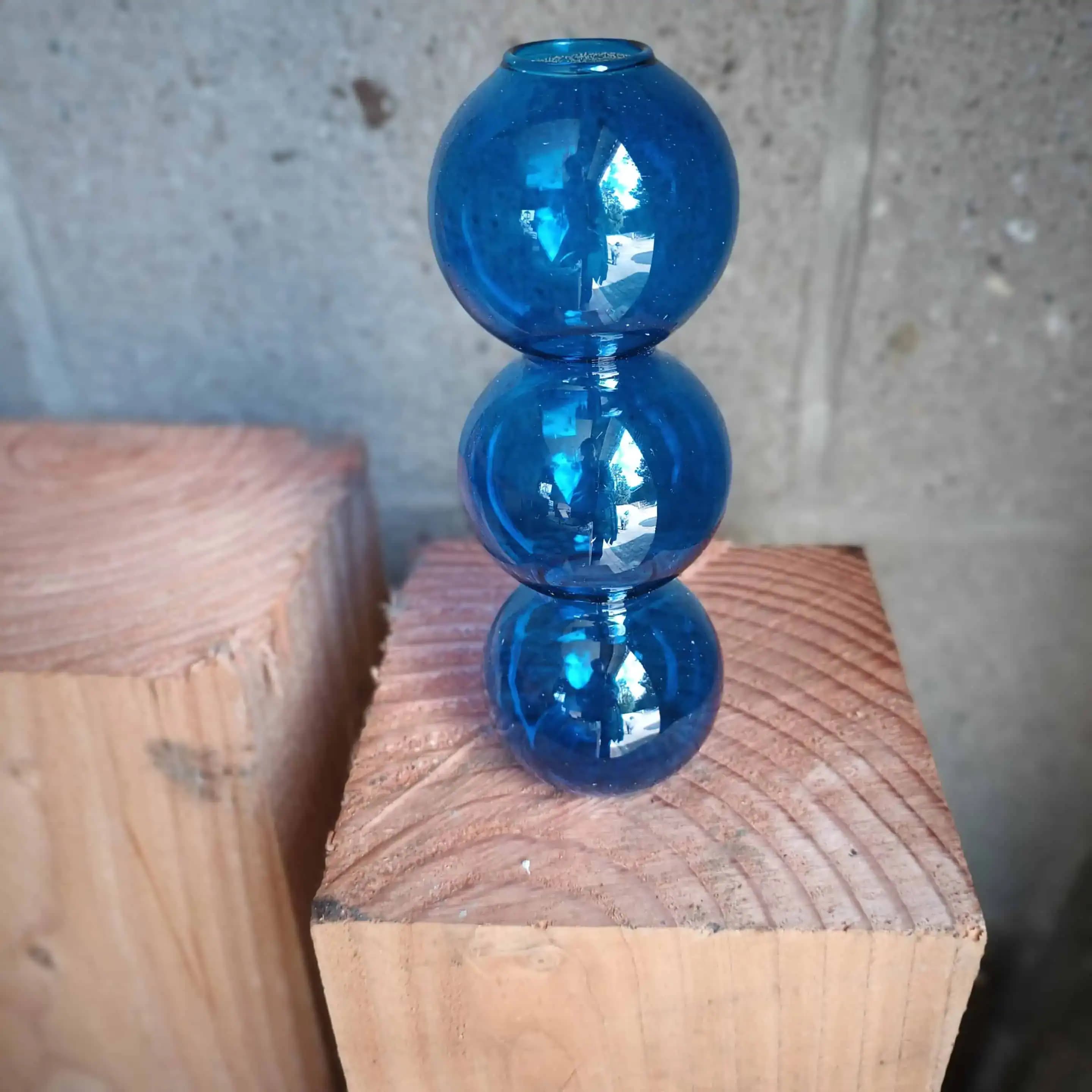 Glazen vaasje/kandelaar blauw