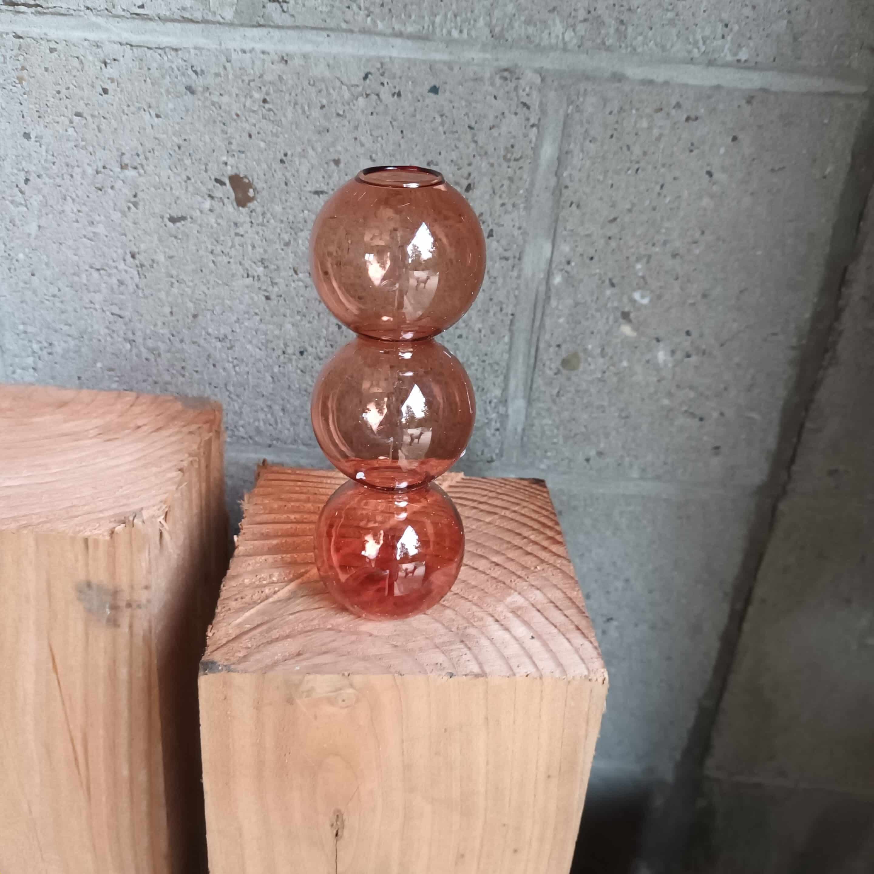 Glazen vaasje/kandelaar rood/bruin