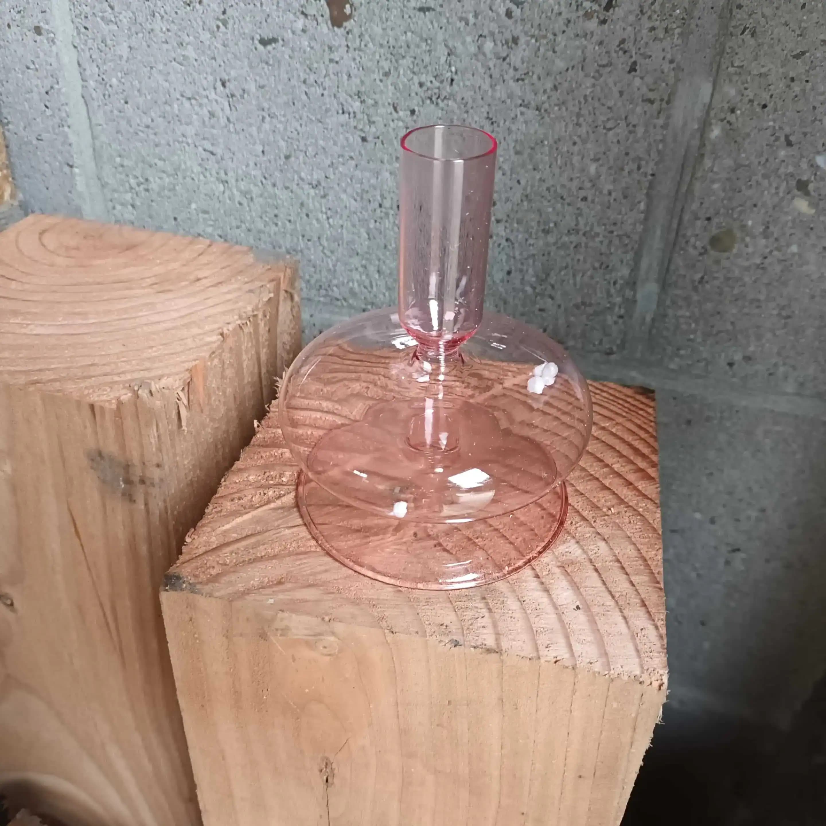 Glazen vaasje/kandelaar pink