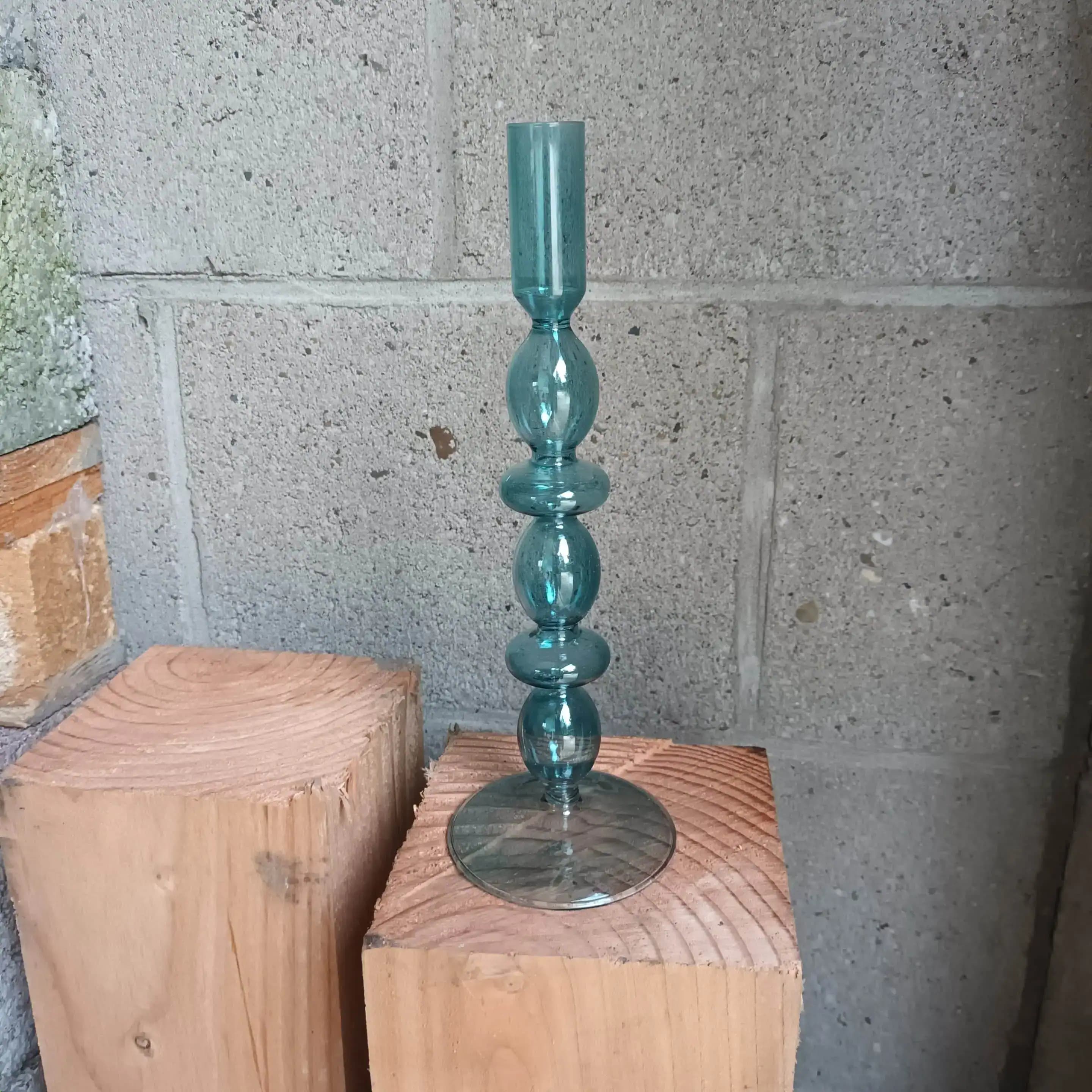 Glazen vaasje/kandelaar aqua